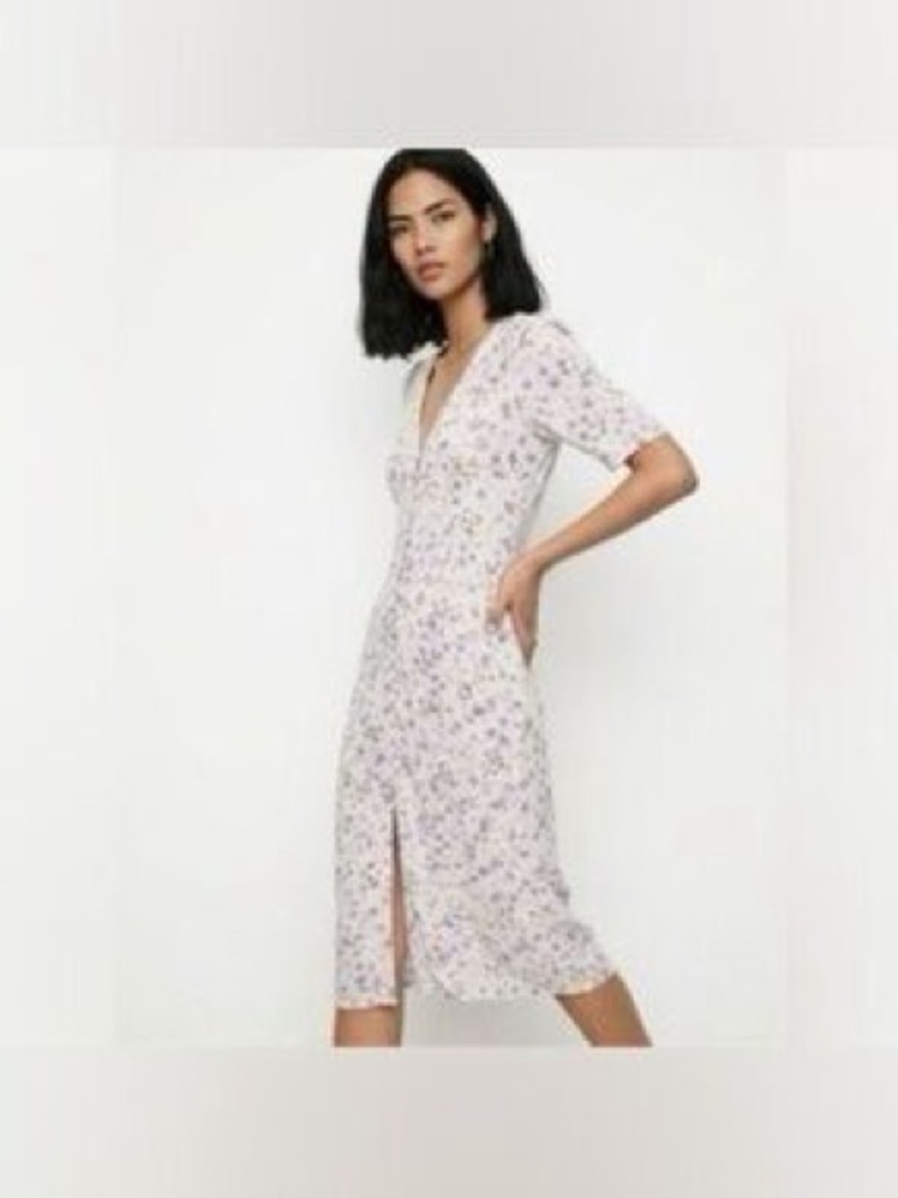 H&M White Midi Dress with Purple Floral Print